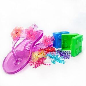 Oshkosh Pink Floral Jelly Sandals Plus Bunches of Barettes Sz 9